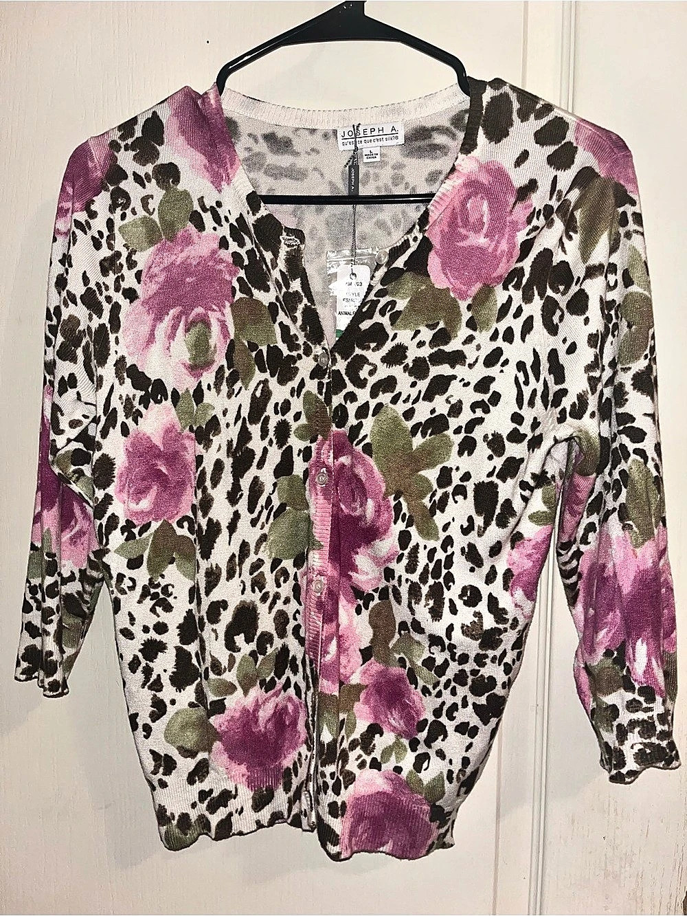 Vintage Joseph Ribkoff Animal Print leopard Floral Blouse in Pink & Black Size M